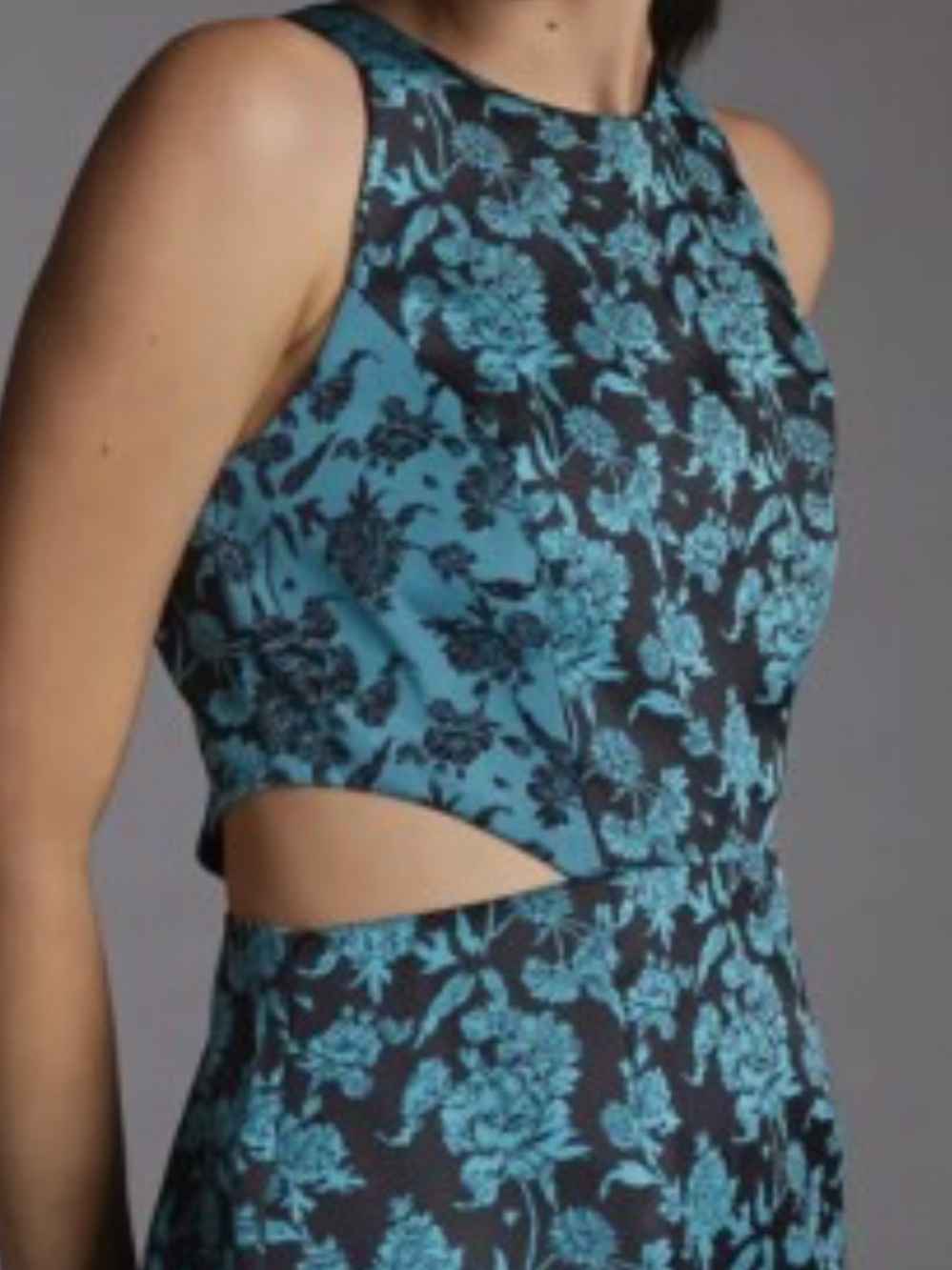 Anthropologie Hutch Teal Black Romantic Floral Jacquard Cut-Out Mini Dress